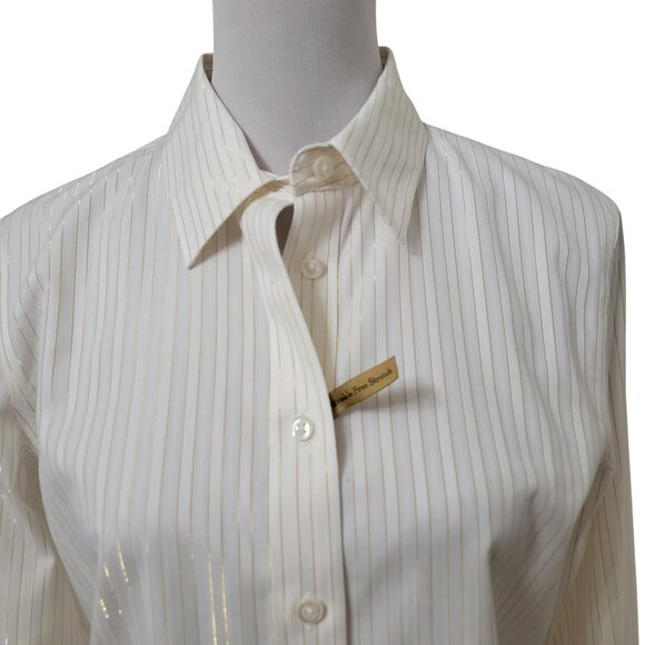 Alex Marie Size 10 Mary Kate Button Down Blouse in Gold Lurex Stripe NEW w/Tag - Picture 2 of 12